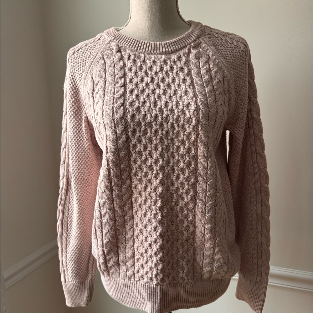 GAP 100% Cotton Light Pink Cable Knit Sweater Size M